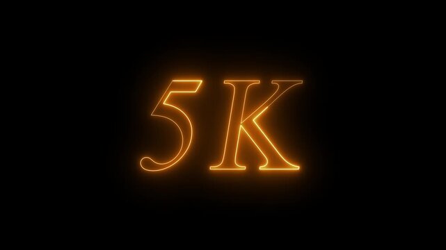 Glowing Orange  Neon 5K Followers Social Media Milestone Celebration Text Overlay Animation Isolated on Dark Black Background - Futuristic 5000 Subscribers Achievement Counter Graphic Element