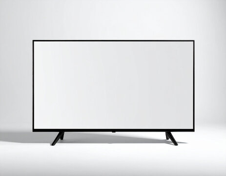 TV Frame Bezel Blank Television Mockup With White Screen And Empty Copy Space in Professional Studio Background For Display Design