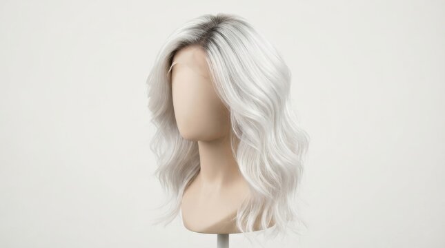 Wavy white wig on a mannequin head
