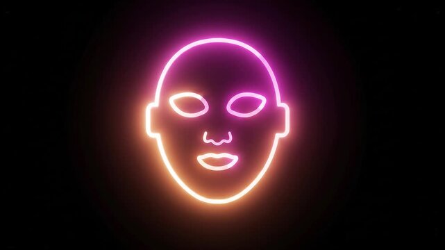 Neon Pink and Orange Glowing Human Face Silhouette Icon Animation on Dark Black Background for Digital Design Concept