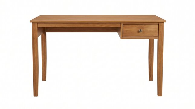 Minimalist Wooden Writing Desk with Single Drawer Isolated on White Background &ndash; Modern Home Office Furniture