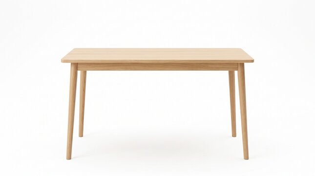 Minimalist Wooden Table Isolated on White Background &ndash; Modern Desk and Furniture Mockup