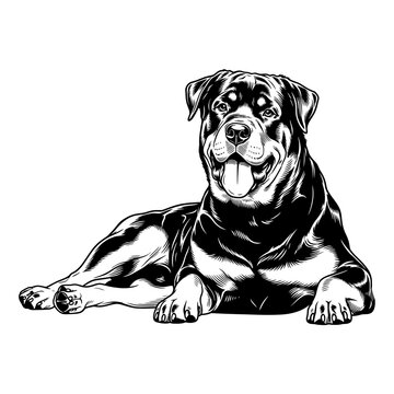 Rottweiler dog lying down vector illustration black and white