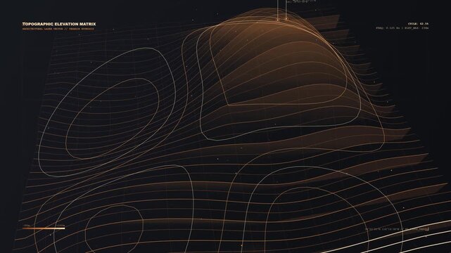 Topographic elevation matrix animation showing 3d terrain contour lines