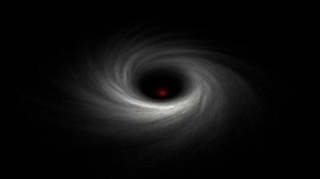 A swirling vortex of grey dust and smoke spirals inward toward a dark center with a faint red glow against a black background.