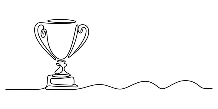 Continuous single line drawing of a trophy cup representing success and sports victory