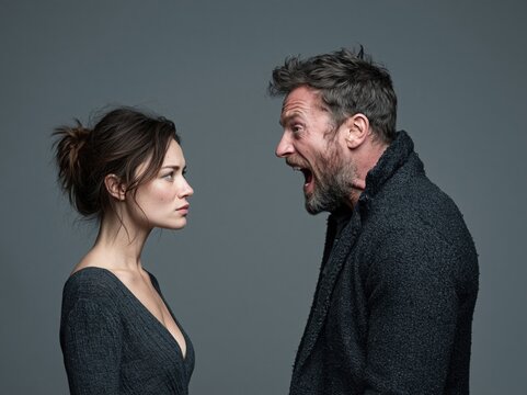 Man yelling at woman in emotional dispute