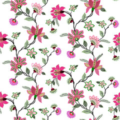 Seamless repeating pattern of stylized pink floral vines with seamless, artistic © UttamChandra