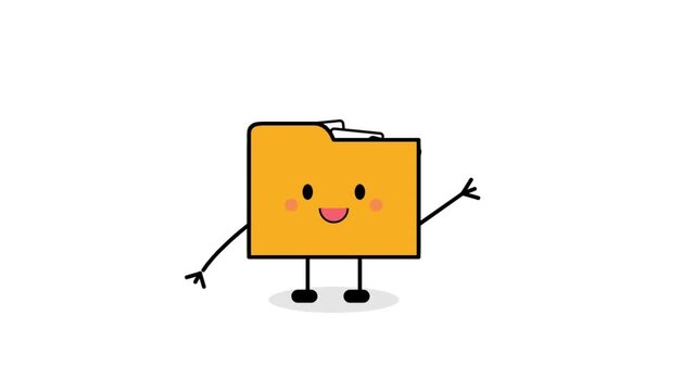 Cute cartoon file folder character mascot waving hand happy smiling vector illustration isolated on white background