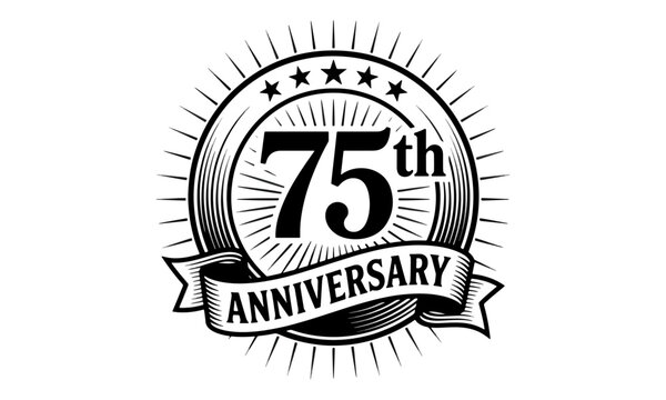 75th Anniversary emblem logo with vintage ribbon and stars