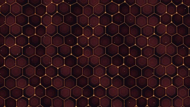 Glowing honeycomb pattern with abstract geometric lines and subtle particle effects