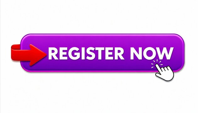 Modern purple register now call to action button with arrow and click icon