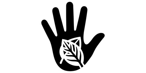 Fototapeta premium Black hand holding a leaf, a symbol of nature conservation and environmental protection.