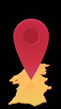 Animated location pin mark on Portugal map representing travel destination, navigation, geotargeting, and tourism. Chroma key green screen with alpha channel. (loopable)