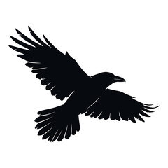 Obraz premium Flying Raven Silhouette Vector Illustration of a Black Crow Bird in Flight