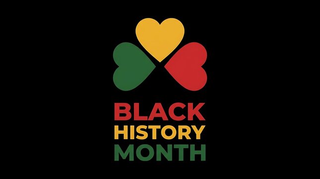 A colorful heart shaped graphic design celebrating black history month with bold typography on a black background