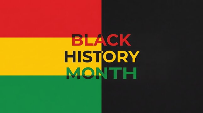 A vibrant graphic design celebrating black history month with traditional pan african colors on a dark background