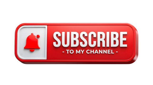 Realistic red youtube subscribe button with bell icon isolated on transparent background