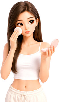 A young girl is doing her makeup in a studio.
