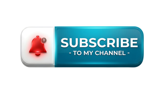 Realistic 3d subscribe button with bell icon isolated on transparent background
