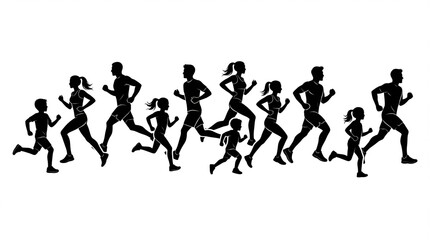 Obraz premium Silhouette runners sprinting in dynamic motion against white background for fitness and speed concept 