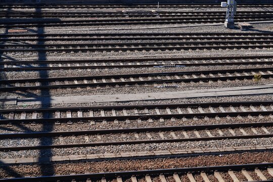 Railway junction in Oslo, Norway. Many railroad tracks.