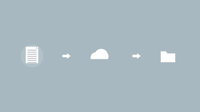 file sync pipeline with a file, a cloud and a folder connected by arrows, gray color scheme