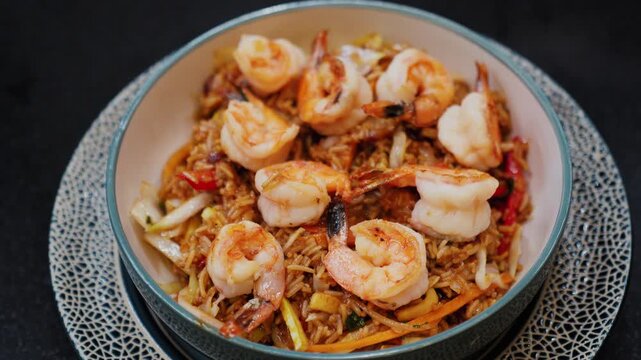 plato de arroz con camarones