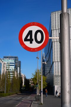 40 kph speed limit sign. Road sign in Oslo, Norway.