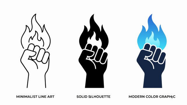 Clenched fist with flame