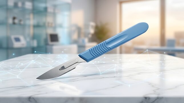 Surgical Scalpel with Blue Handle, Professional Medical Instrument for Surgery and Clinical Procedures