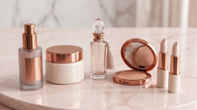 Luxury makeup and skincare products set isolated on white background