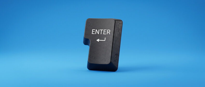 Black Enter Keyboard Key Isolated on Bright Blue Background