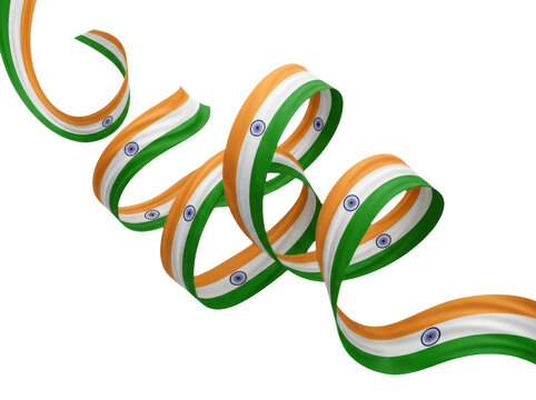 Wavy ribbons with the national flag of india isolated on transparent background