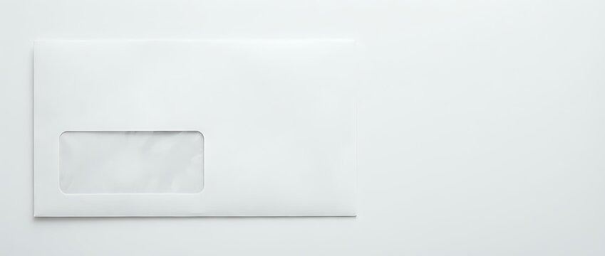 White envelope with window on neutral background, suitable for business correspondence, mailing, and corporate branding projects.