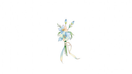 Obraz premium Watercolor illustration of a small delicate blue flower bouquet