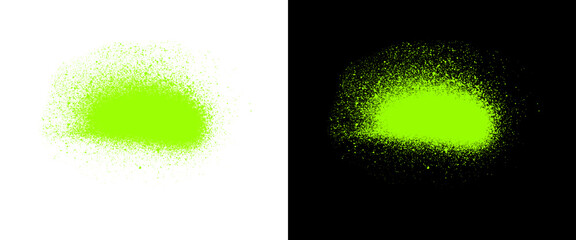 Neon green spray paint texture, bright lime aerosol splatter on black and white background, urban graffiti design element