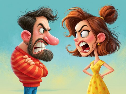 Angry cartoon couple having a heated argument illustration