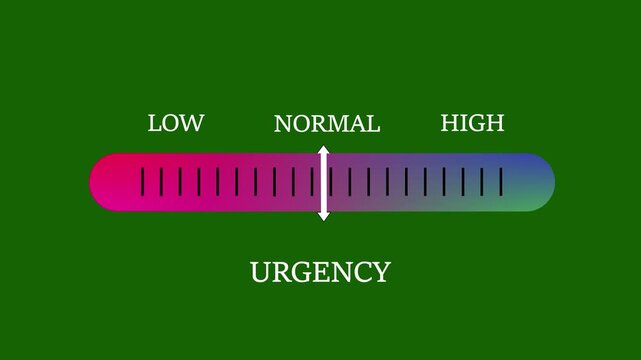 Dynamic urgency level indicator gauge animation with gradient progress bar for business performance and data visualization