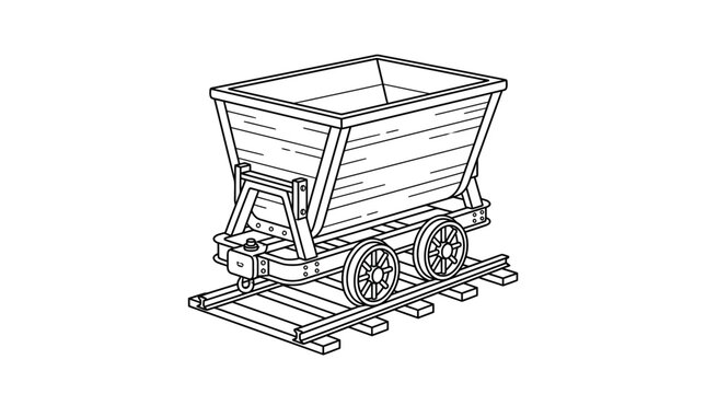 Isometric mine cart on rail tracks.