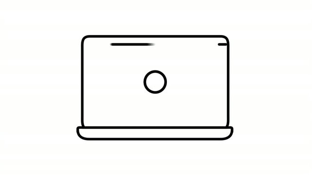 Laptop animated icon showing portable computer with central circular logo