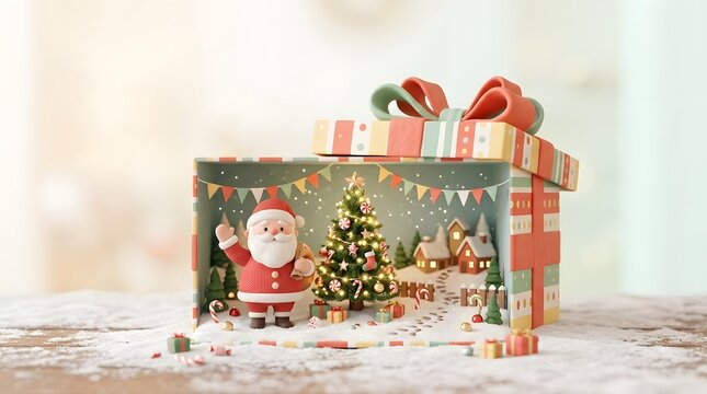 Miniature Christmas diorama inside a magical box or frame captured perfectly