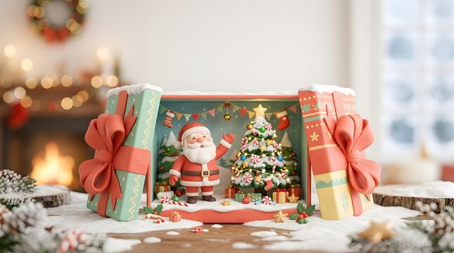 Miniature Christmas diorama inside a magical box or frame with a classic style