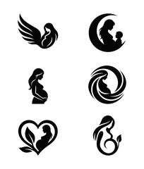 Obraz premium Pregnant Woman and Motherhood Logo Vector Icons Collection