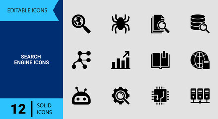 Naklejka premium Search Engine And Web Search Icon Set For Online Discovery Browser Navigation Internet Optimization