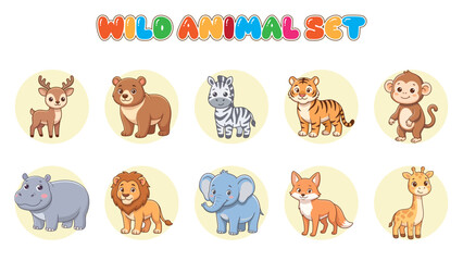 Obraz premium A collection of cute wild animal characters including a lion tiger elephant and other friendly jungle creatures