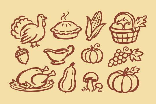 Thanksgiving Harvest Doodle Set Illustration