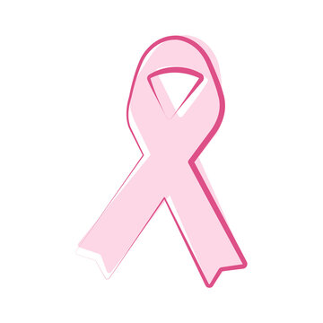 Pink ribbon as symbol of breast cancer. Alone. Transparent illustration. Creative sign. Design element.