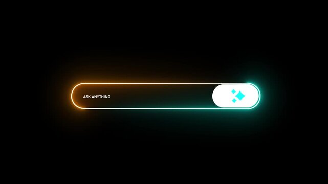 Unlock creative AI power ASK anything with a prompt search bar and sparkling ideas for innovation now.Modern search bar interface with prompt text for AI generation and digital assistant use. 4K video