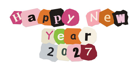 Creative happy new year 2027 text design using paper cutouts with greeting celebration typography © Al